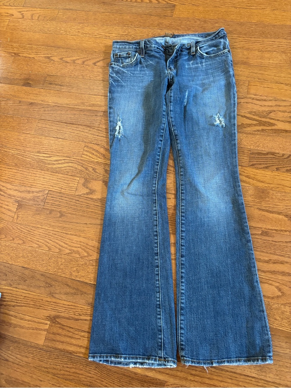 Arden B Distressed Medium Blue Flare Jeans